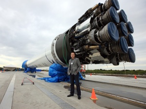 Musk and the Falcon 9. Picture credit Space X